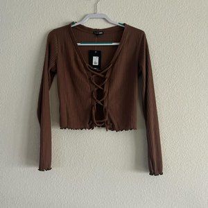 BROWN TIE CROP TOP